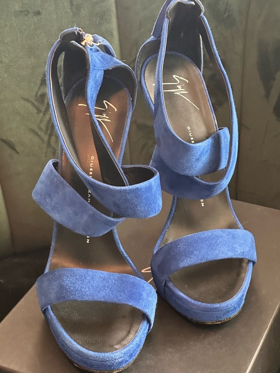 Giuseppe Zanotti Shoes - Giuseppe Zanotti Cobalt Blue Suede Platform Sandals